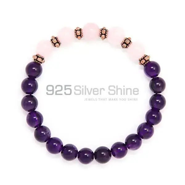 Genuine Amethyst-Rose Quartz Gemstone Beads Bracelets 925BB108_0