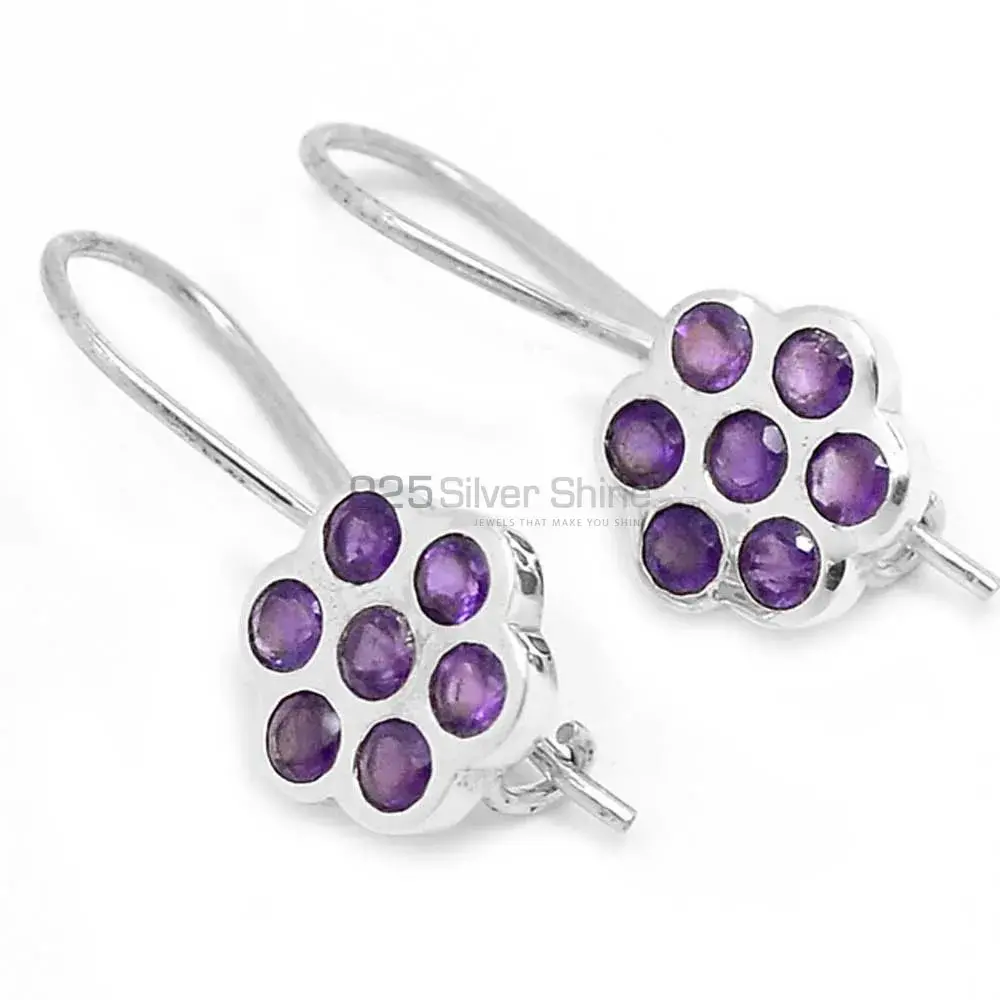 Genuine Amethyst Gemstone Earrings Exporters In 925 Sterling Silver Jewelry 925SE656