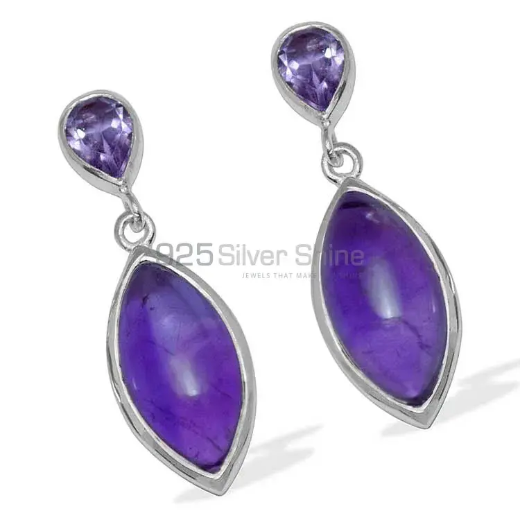 Genuine Amethyst Gemstone Earrings Exporters In 925 Sterling Silver Jewelry 925SE893_0