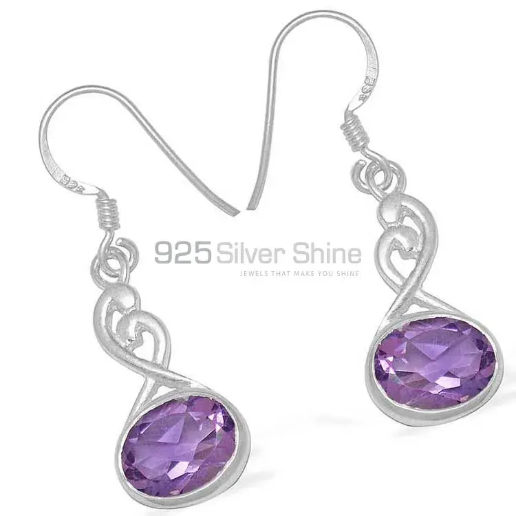 Genuine Amethyst Gemstone Earrings In Fine 925 Sterling Silver 925SE1106_1