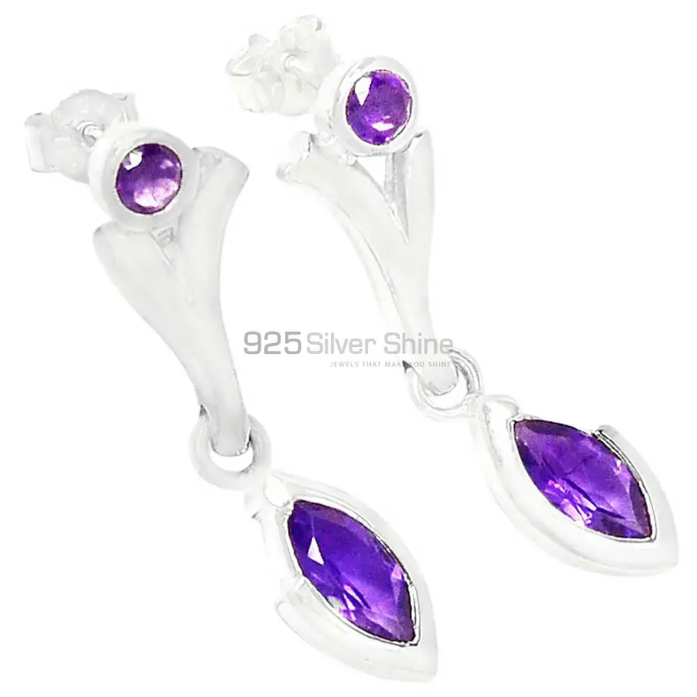 Genuine Amethyst Gemstone Earrings In Solid 925 Silver 925SE629_0