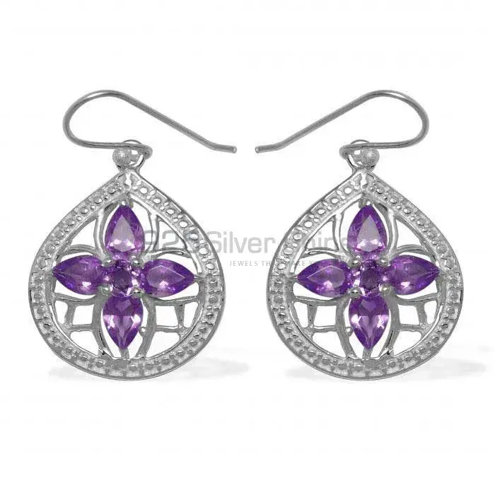 Genuine Amethyst Gemstone Earrings In Solid 925 Silver 925SE945_0