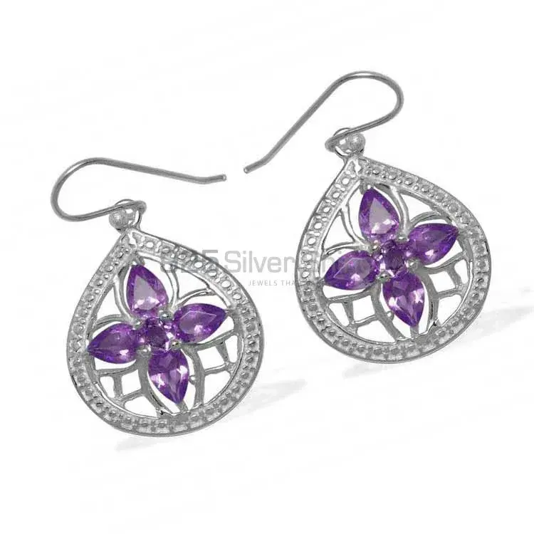 Genuine Amethyst Gemstone Earrings In Solid 925 Silver 925SE945_0