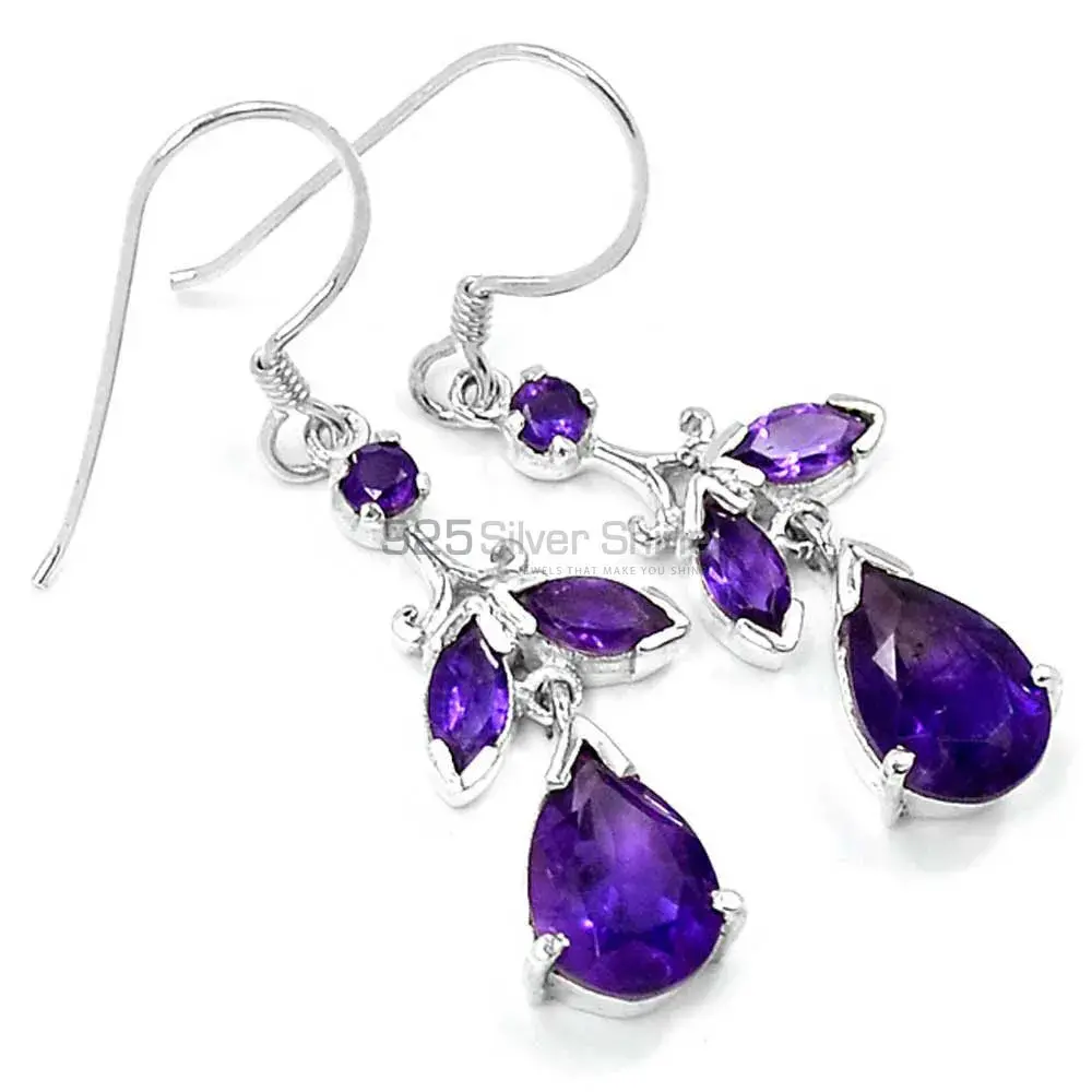 Genuine Amethyst Gemstone Earrings Manufacturer In 925 Sterling Silver Jewelry 925SE501