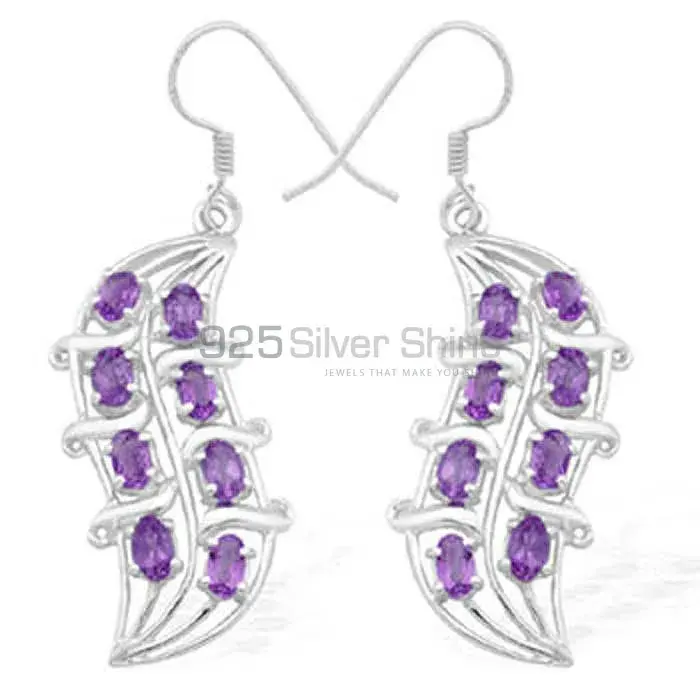 Genuine Amethyst Gemstone Earrings Manufacturer In 925 Sterling Silver Jewelry 925SE975