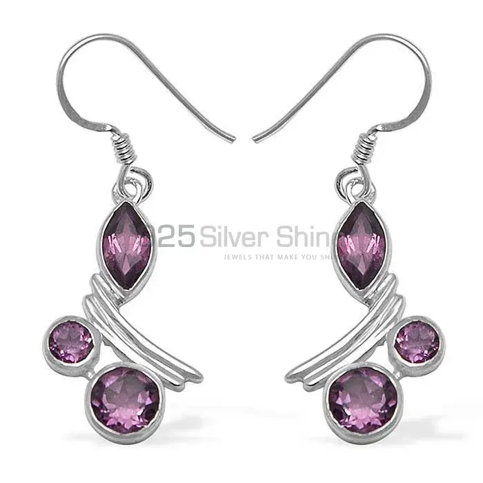Genuine Amethyst Gemstone Earrings Suppliers In 925 Sterling Silver Jewelry 925SE1048