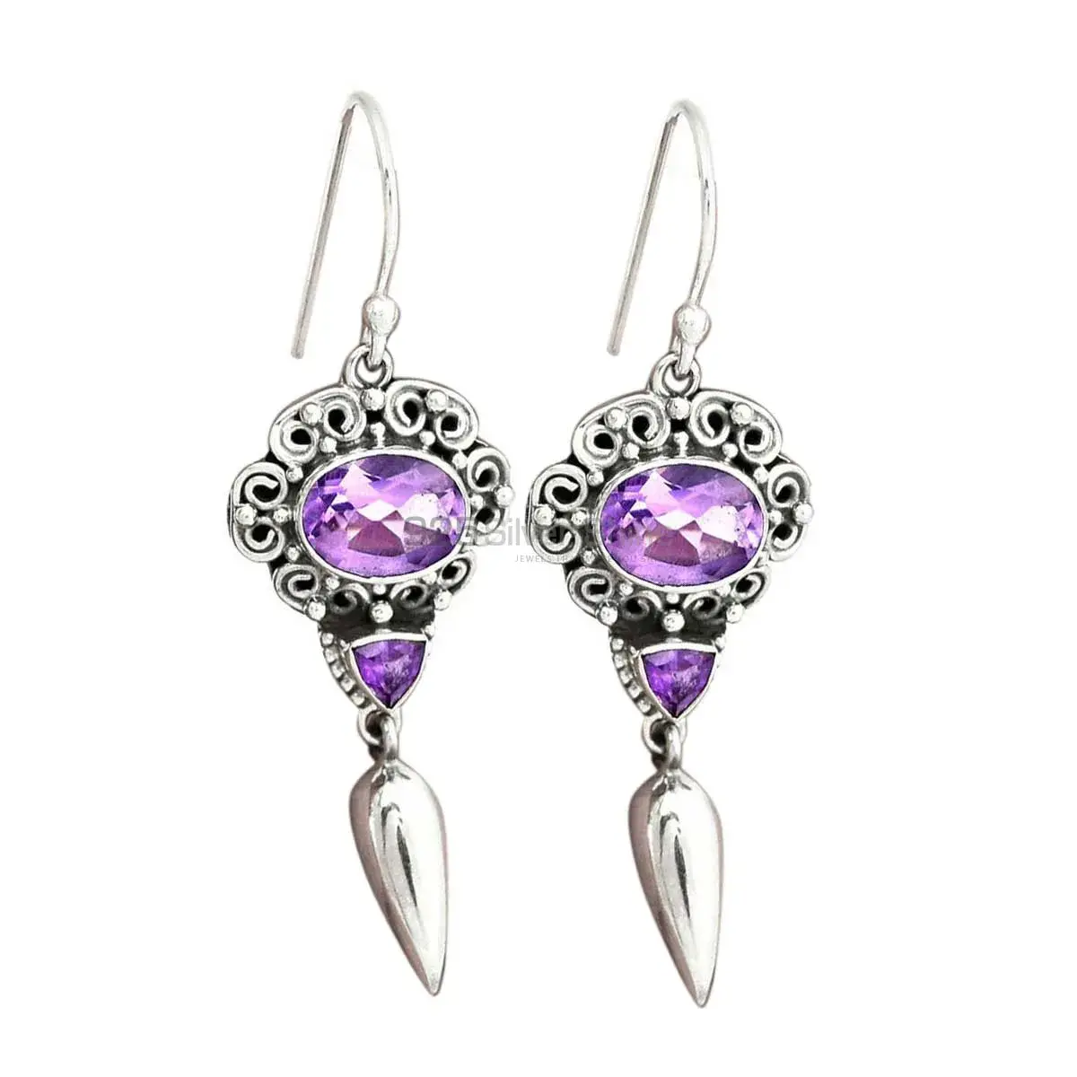 Genuine Amethyst Gemstone Earrings Suppliers In 925 Sterling Silver Jewelry 925SE2447