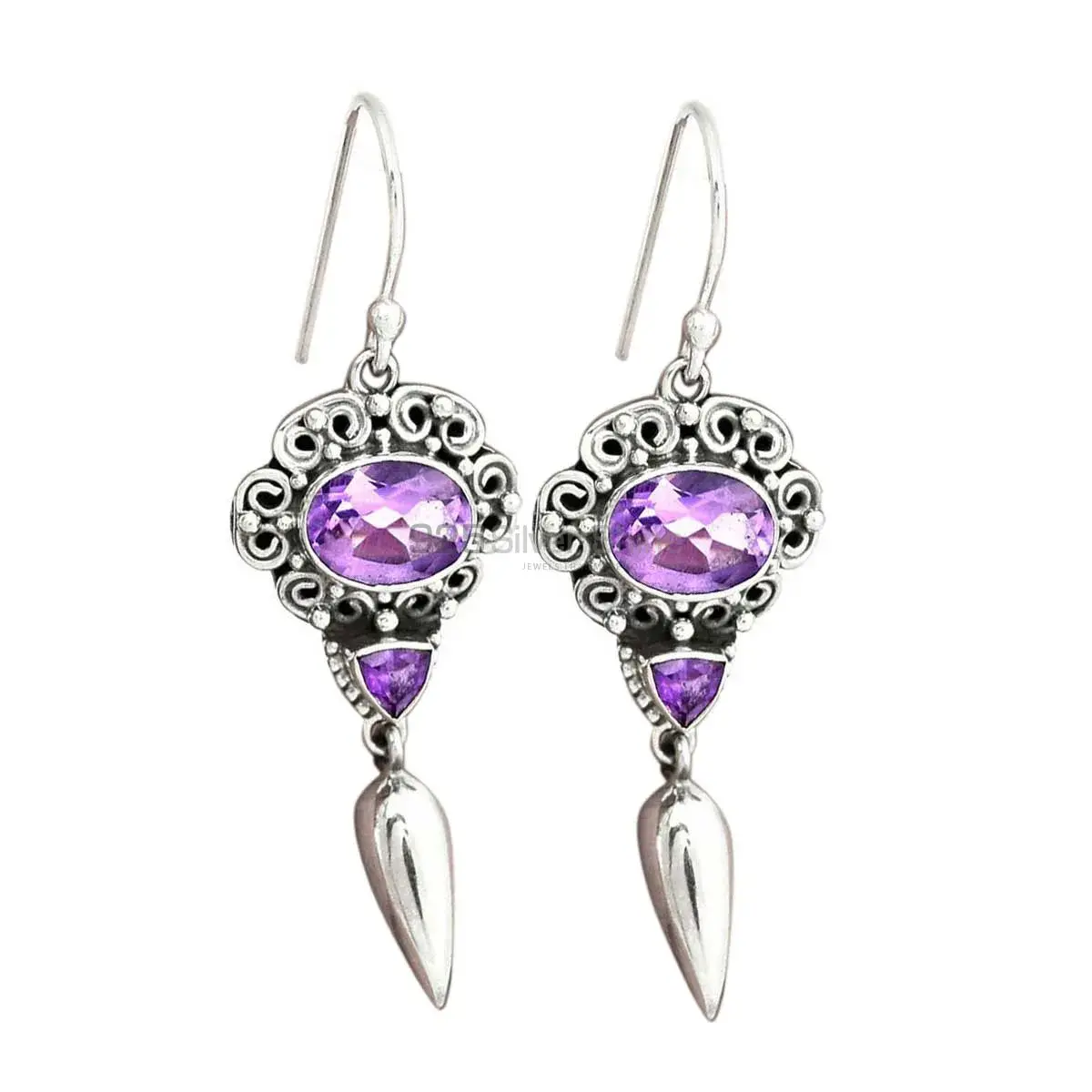 Genuine Amethyst Gemstone Earrings In 925 Sterling Silver Jewelry 925SE2447_0