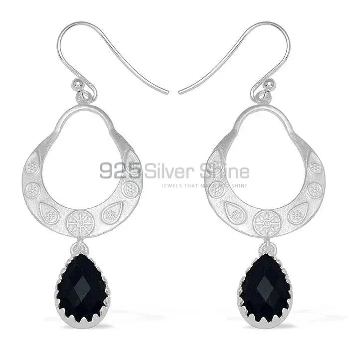 Genuine Black Onyx Gemstone Earrings Exporters In 925 Sterling Silver Jewelry 925SE735