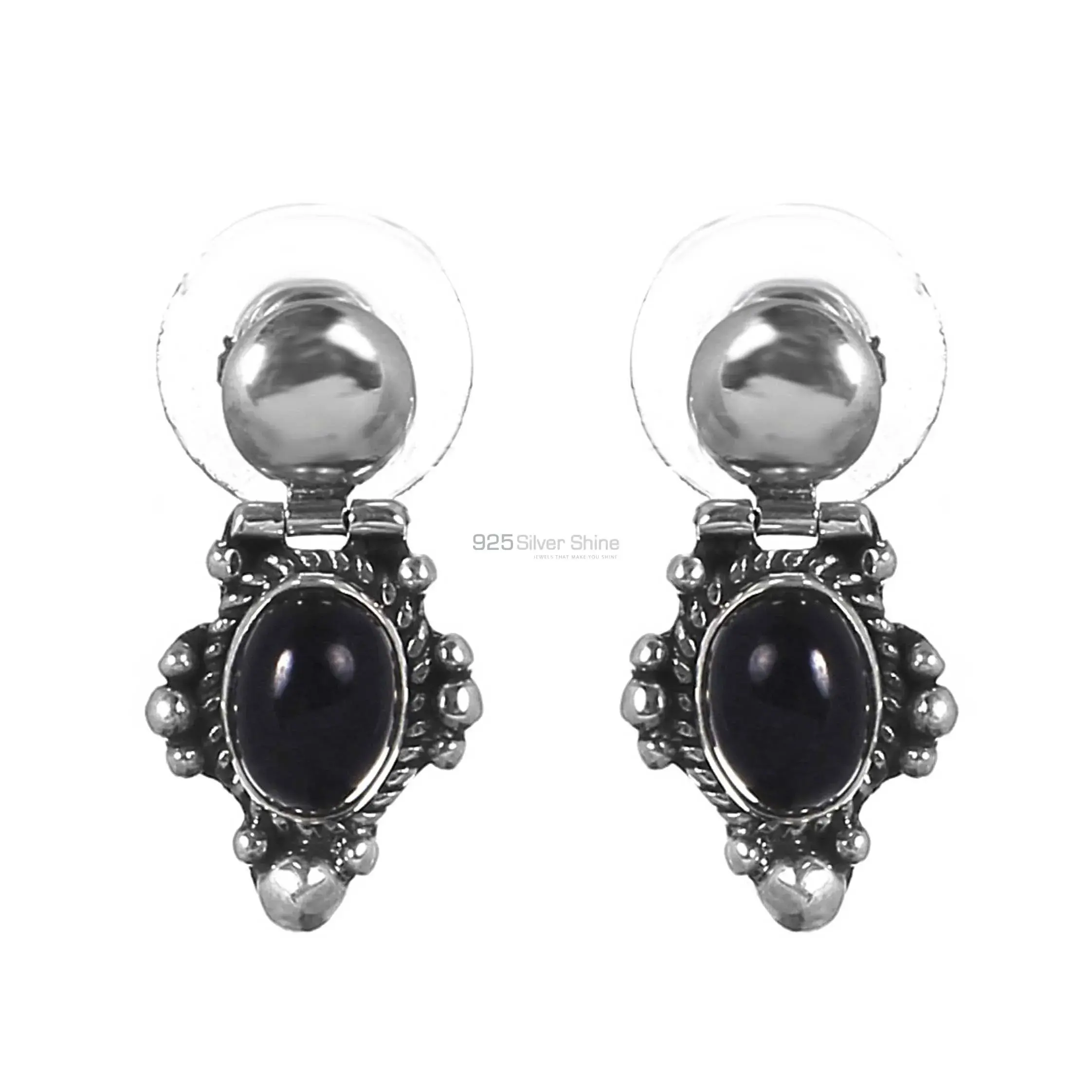 Genuine Black onyx Gemstone Earrings Suppliers In 925 Sterling Silver Jewelry 925SE258