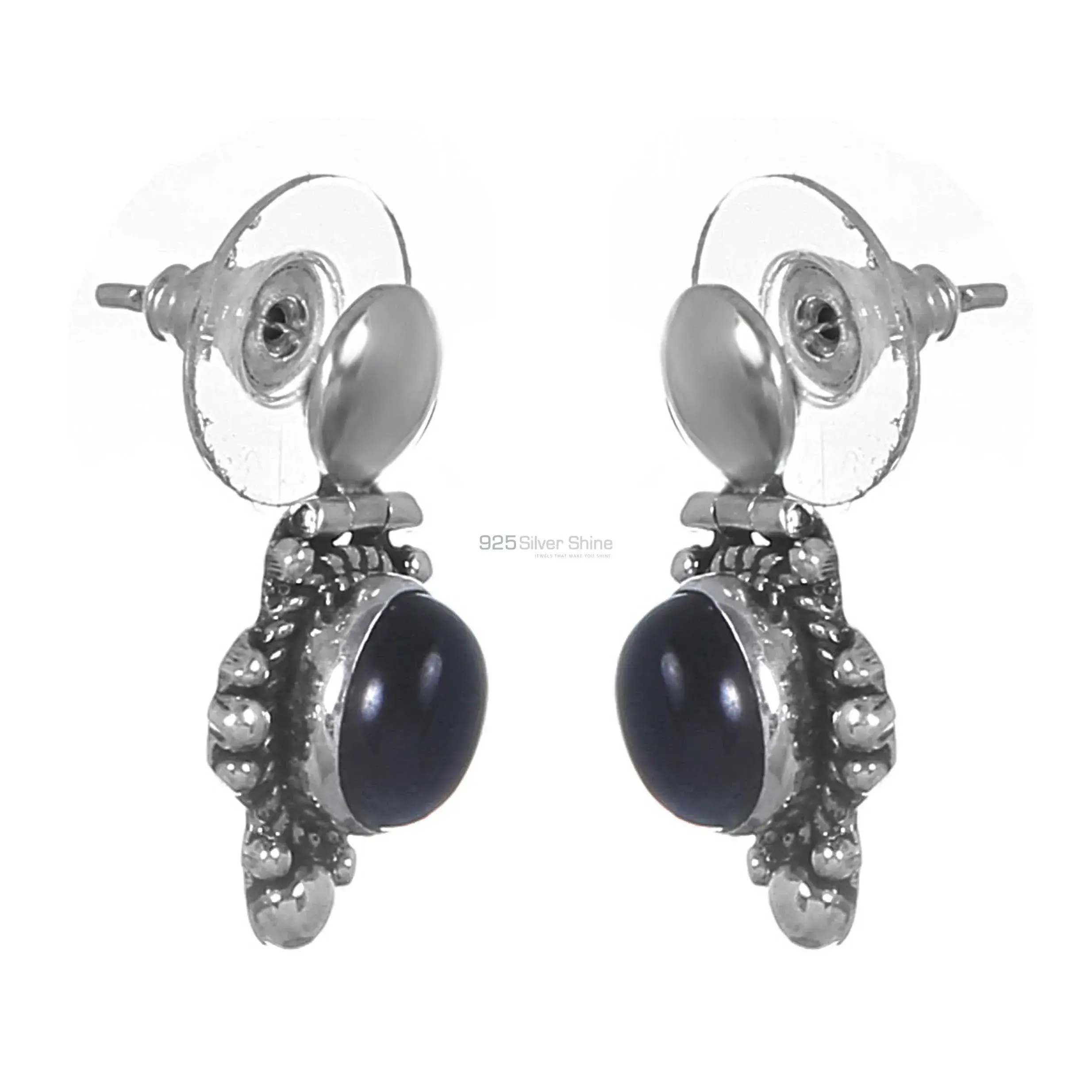 Genuine Black onyx Gemstone Earrings Suppliers In 925 Sterling Silver Jewelry 925SE258_0