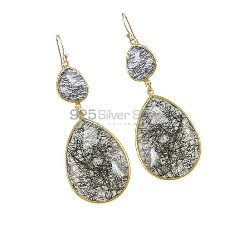 Genuine Black Rutile Gemstone Earrings Exporters In 925 Sterling Silver Jewelry 925SE1875_0