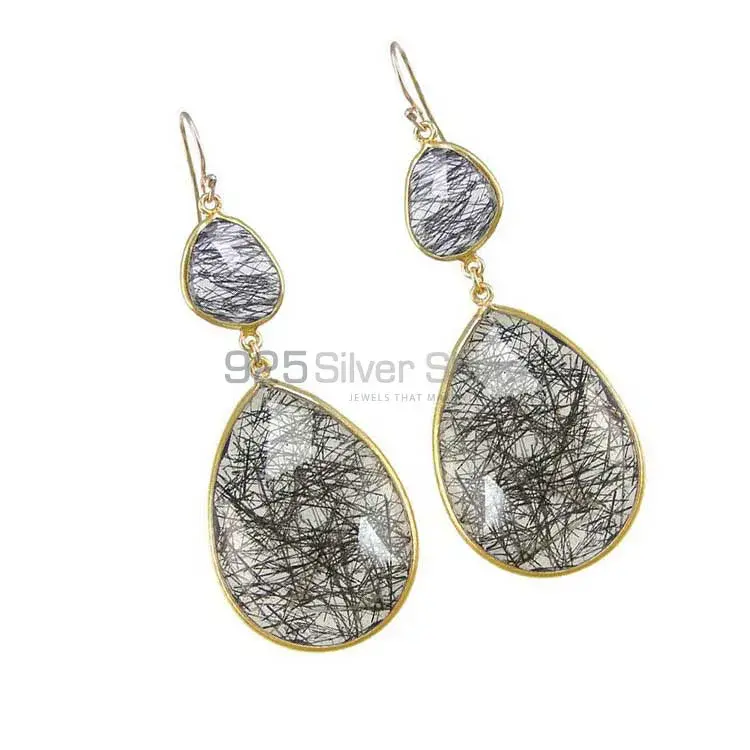 Genuine Black Rutile Gemstone Earrings In 925 Sterling Silver Jewelry 925SE1875_1