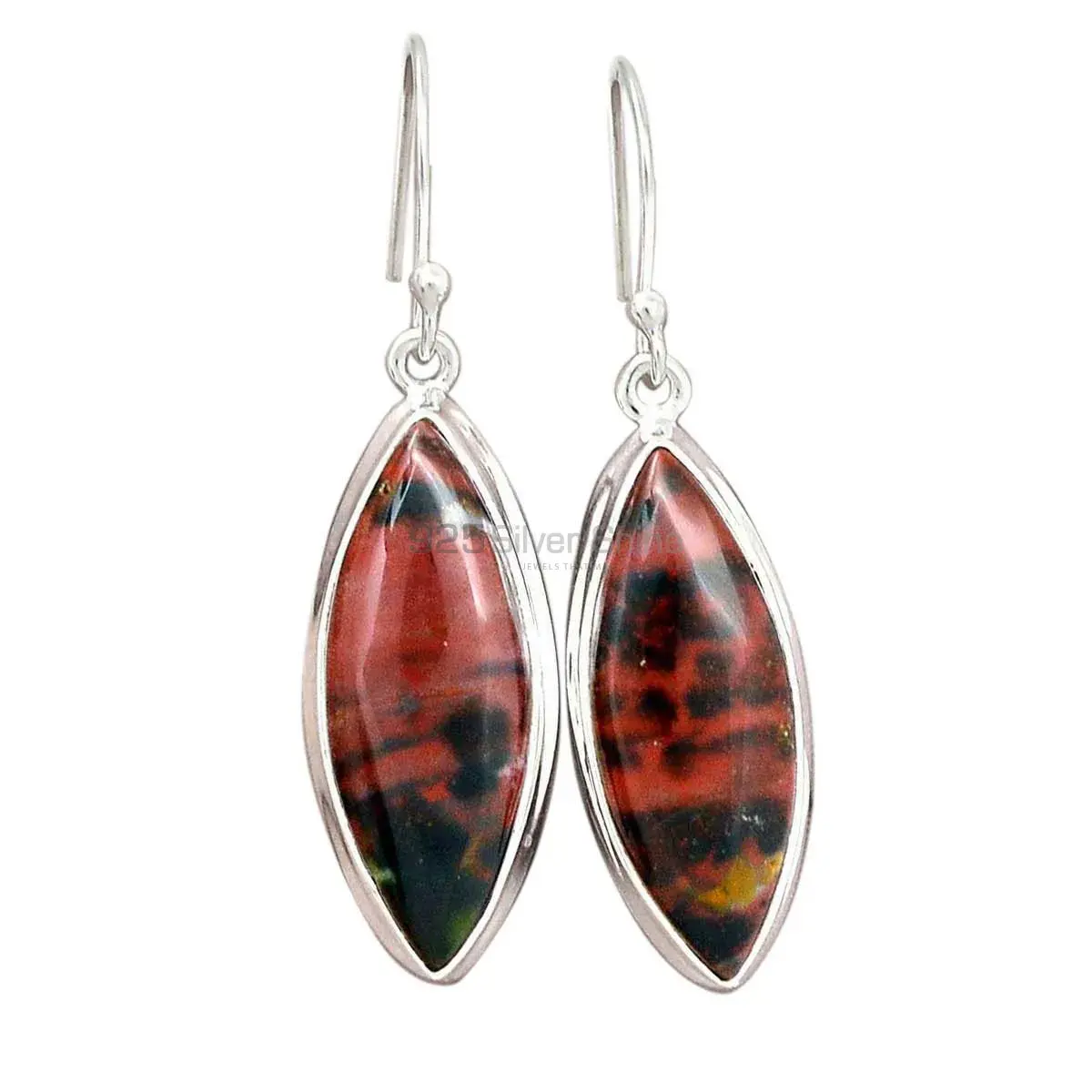 Genuine Blood Stone Gemstone Earrings In Solid 925 Silver 925SE2727_0