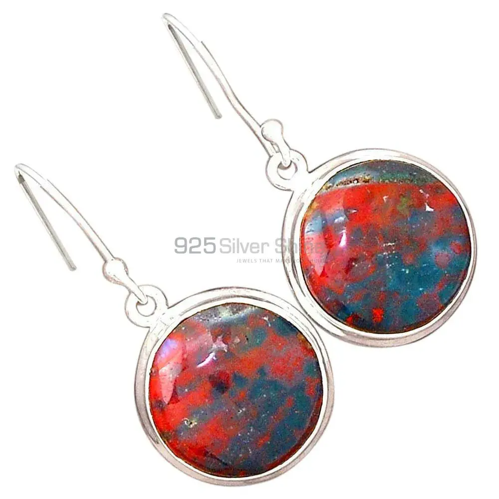 Genuine Blood Stone Gemstone Earrings In Solid 925 Silver 925SE2727_0