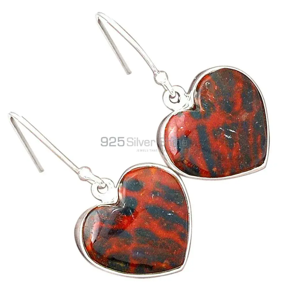 Genuine Blood Stone Gemstone Earrings In Solid 925 Silver 925SE2727_9