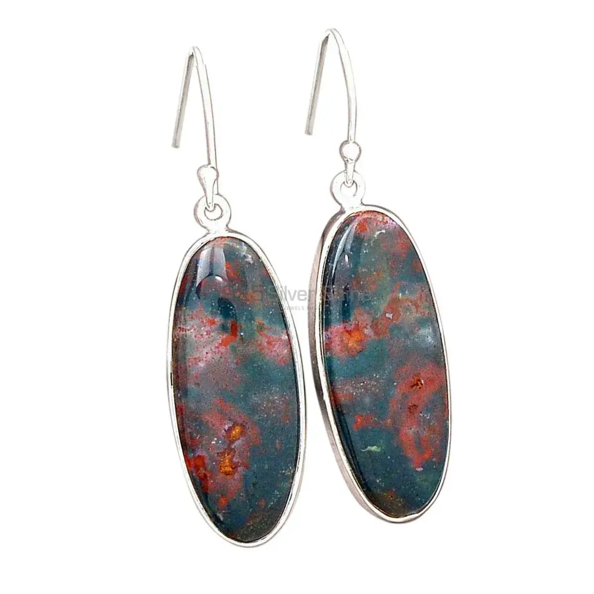 Genuine Blood Stone Gemstone Earrings In Solid 925 Silver 925SE2727_10