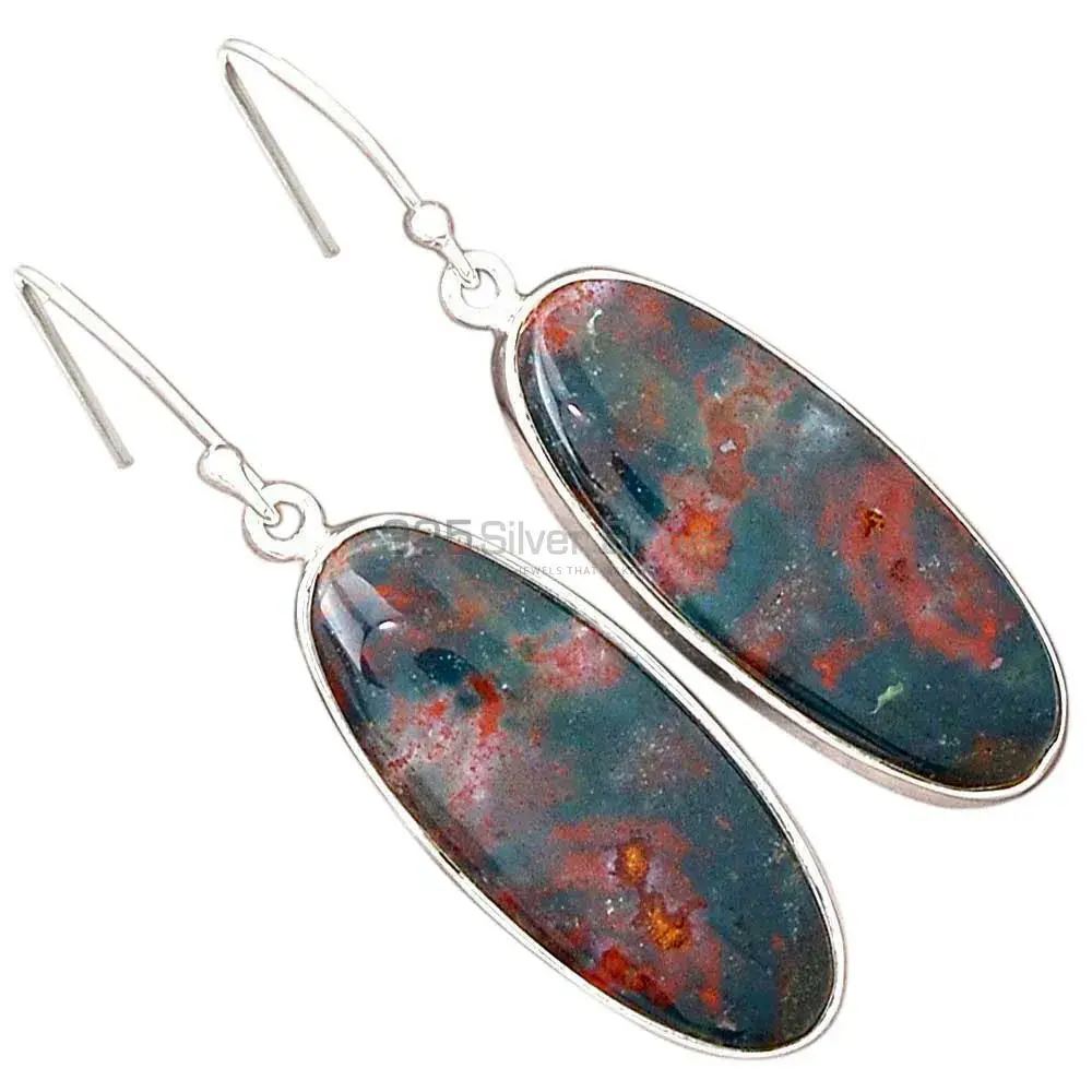 Genuine Blood Stone Gemstone Earrings In Solid 925 Silver 925SE2727_12