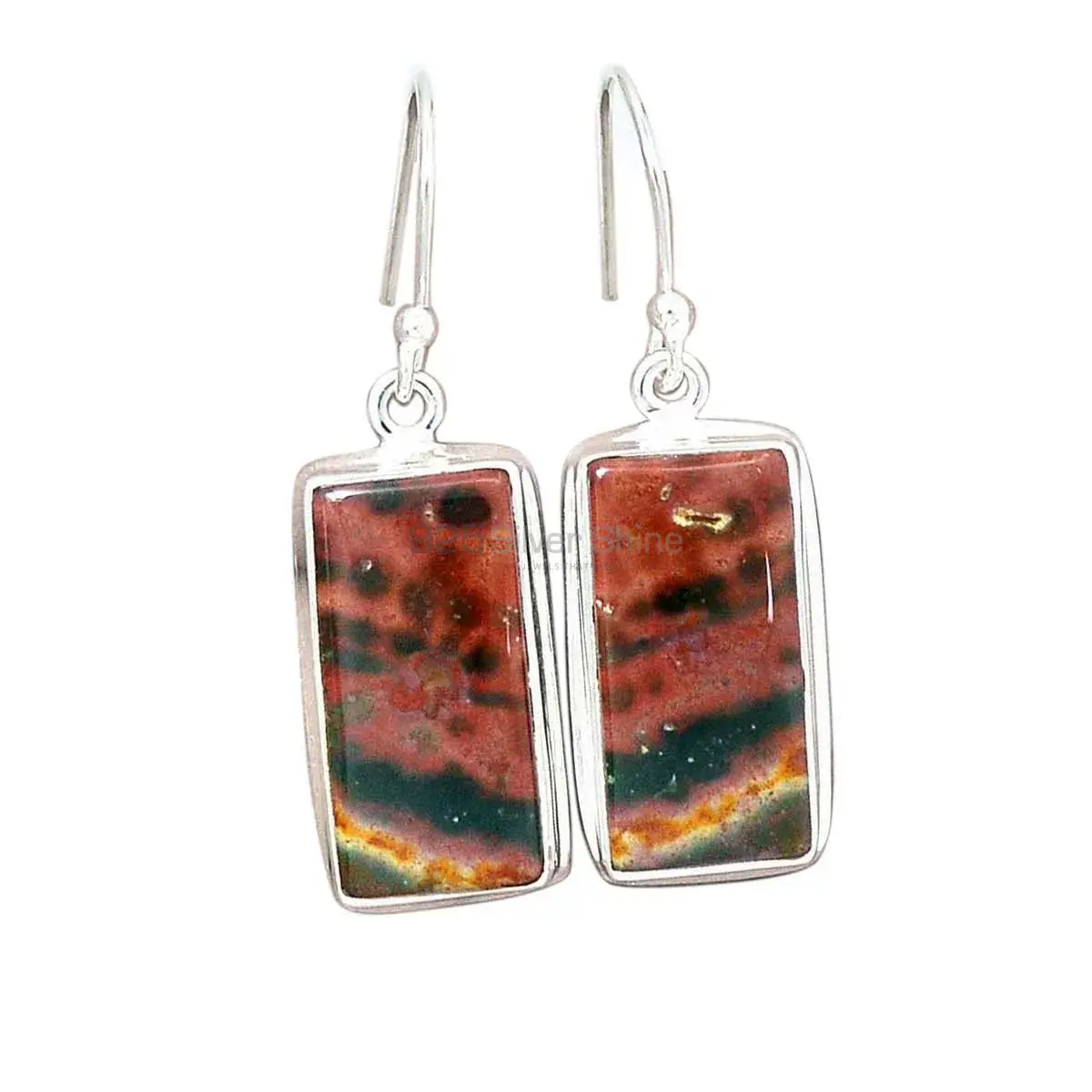 Genuine Blood Stone Gemstone Earrings In Solid 925 Silver 925SE2727_12