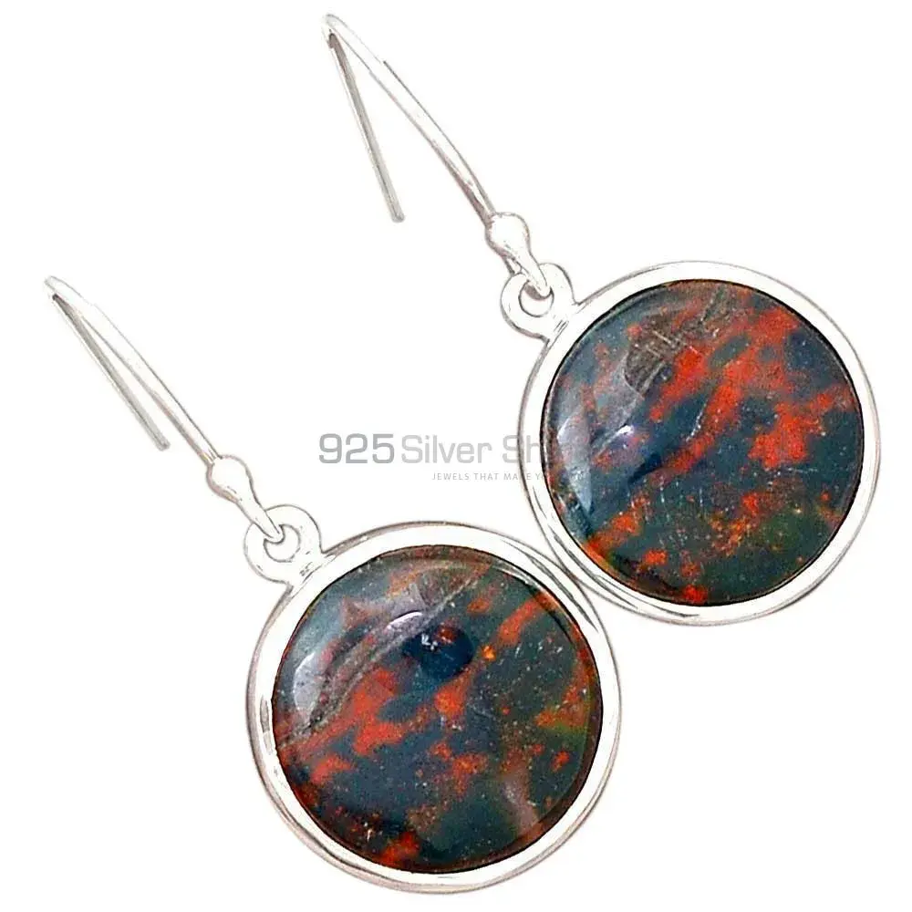 Genuine Blood Stone Gemstone Earrings In Solid 925 Silver 925SE2727_15