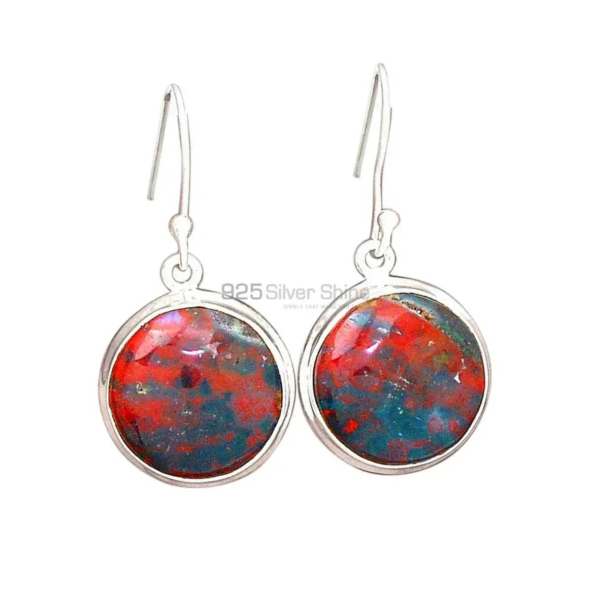 Genuine Blood Stone Gemstone Earrings In Solid 925 Silver 925SE2727_16