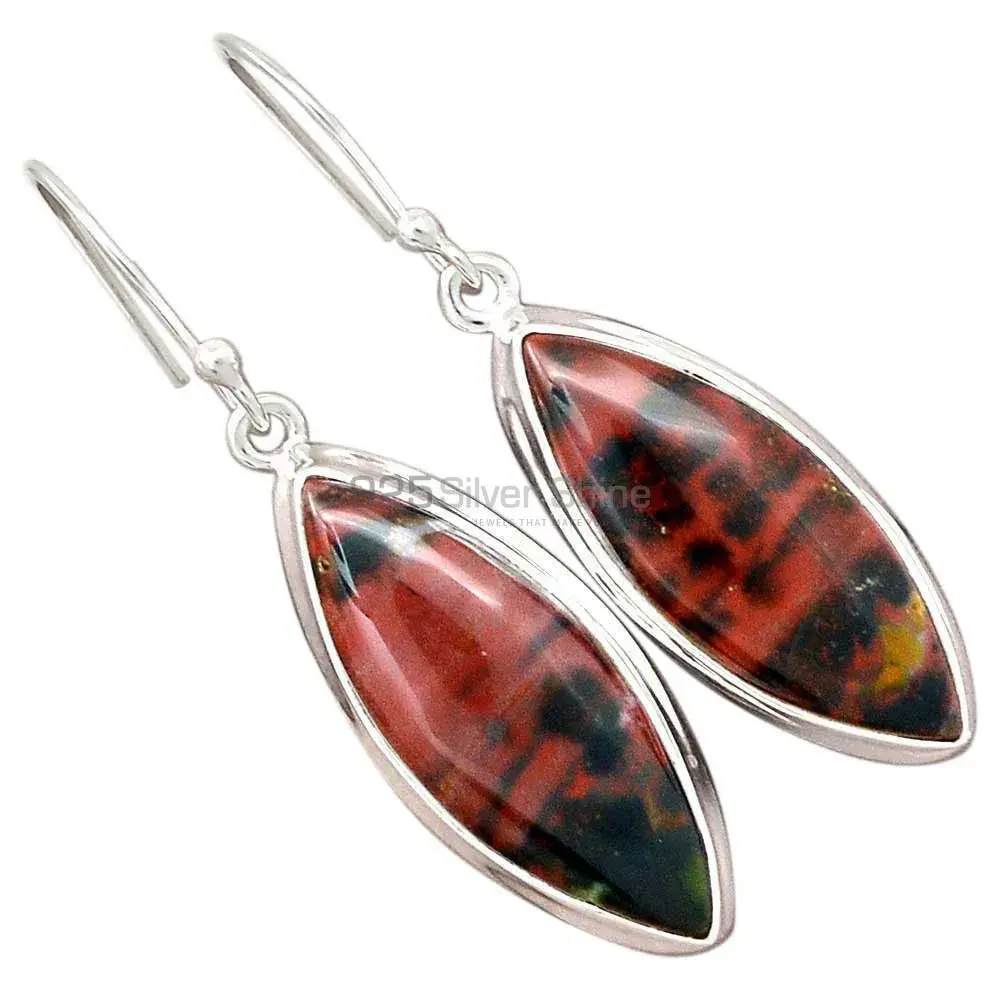 Genuine Blood Stone Gemstone Earrings In Solid 925 Silver 925SE2727_1