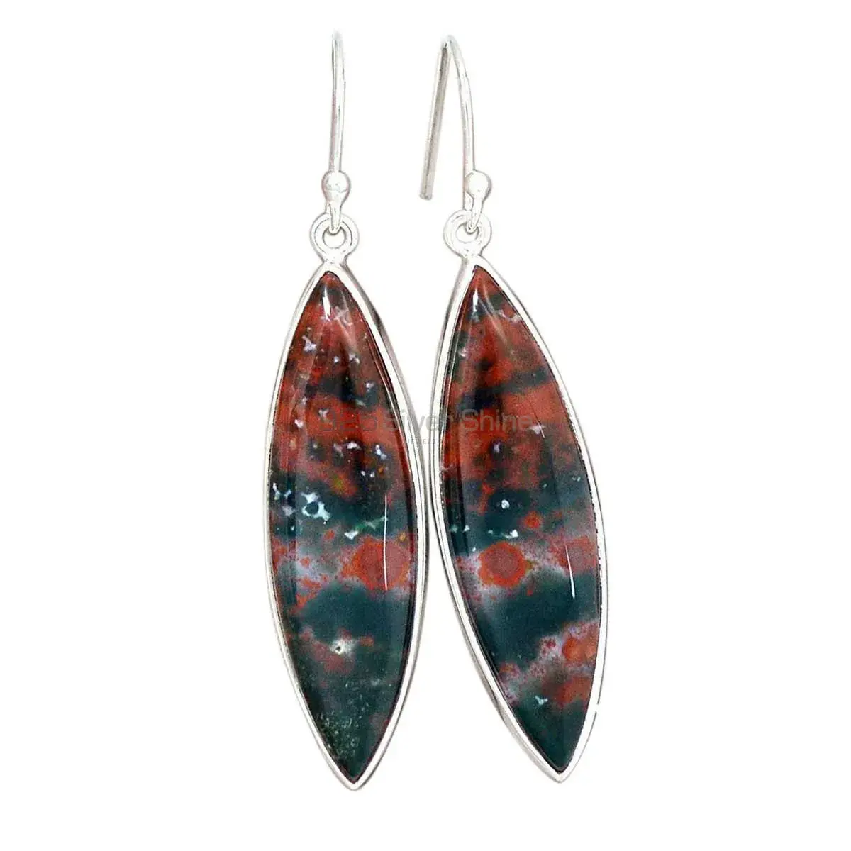 Genuine Blood Stone Gemstone Earrings In Solid 925 Silver 925SE2727_2