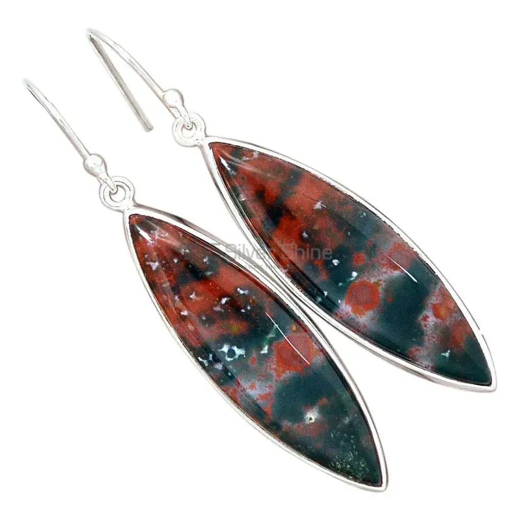 Genuine Blood Stone Gemstone Earrings In Solid 925 Silver 925SE2727_3