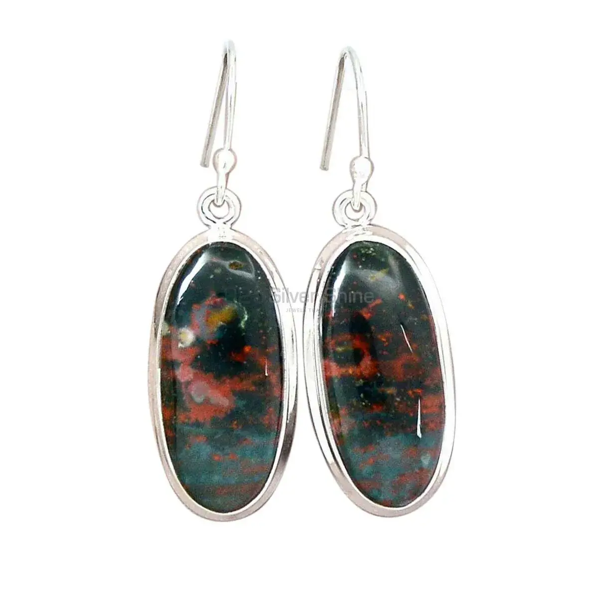 Genuine Blood Stone Gemstone Earrings In Solid 925 Silver 925SE2727_4