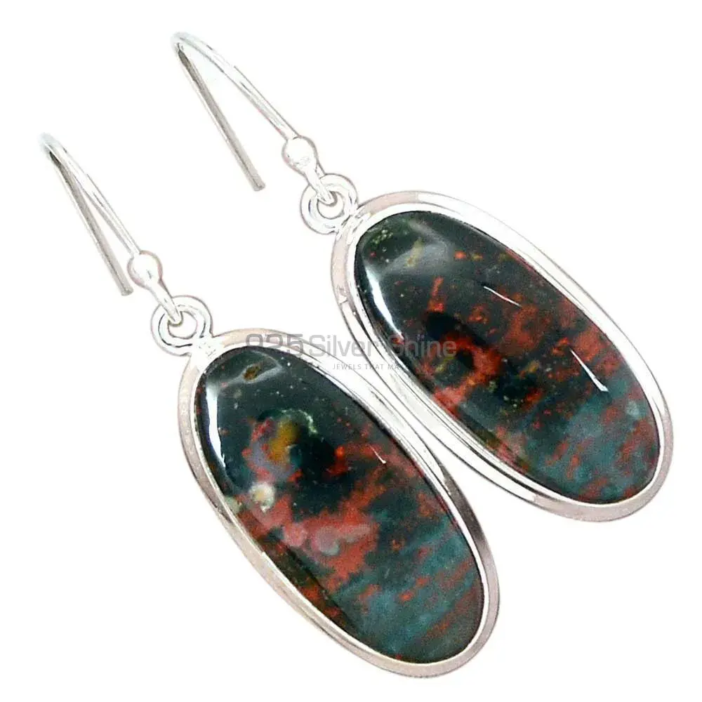 Genuine Blood Stone Gemstone Earrings In Solid 925 Silver 925SE2727_6