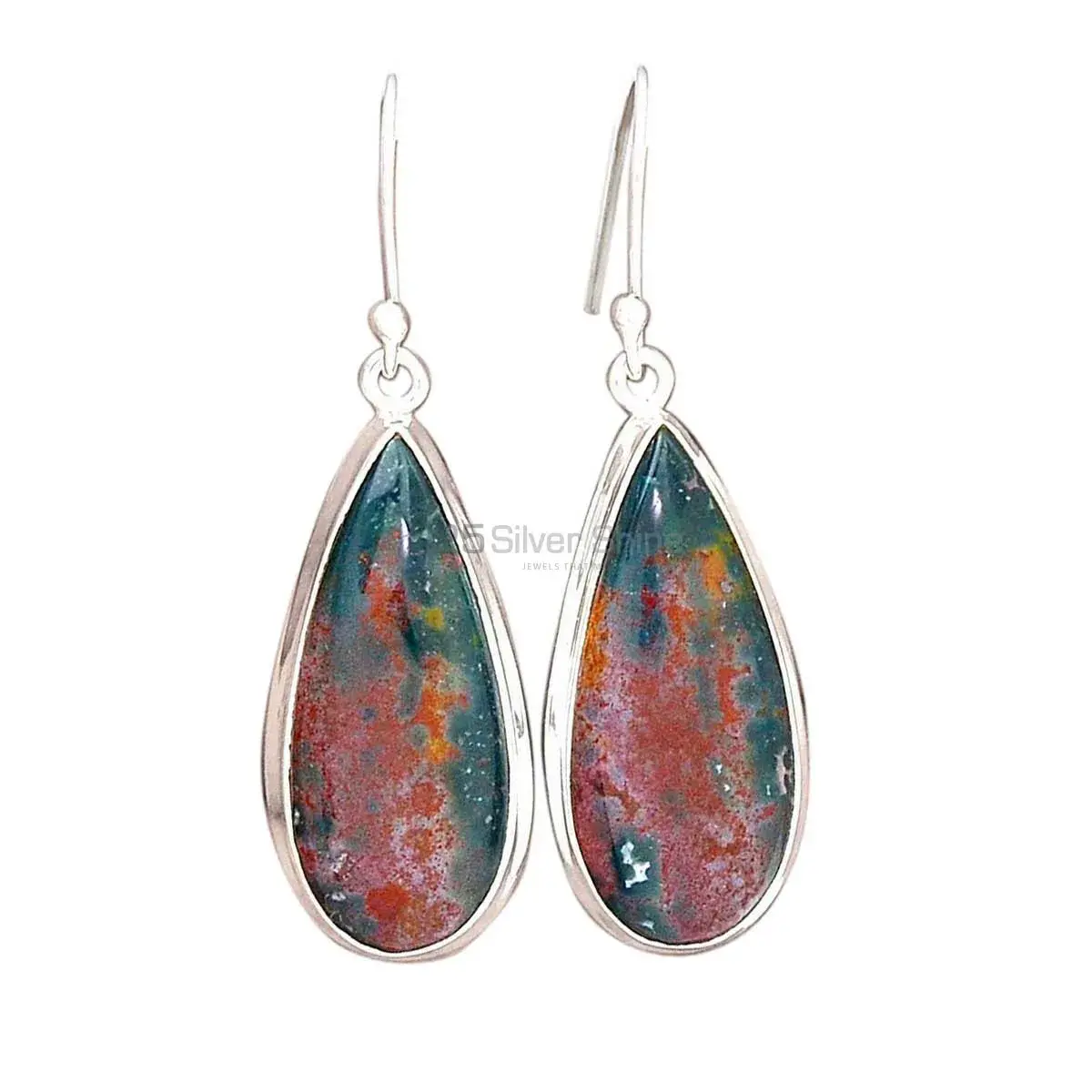 Genuine Blood Stone Gemstone Earrings In Solid 925 Silver 925SE2727_6