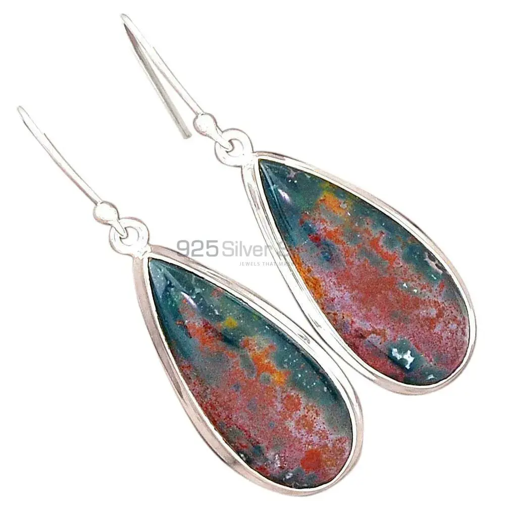 Genuine Blood Stone Gemstone Earrings In Solid 925 Silver 925SE2727_8