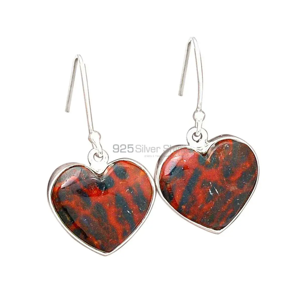 Genuine Blood Stone Gemstone Earrings In Solid 925 Silver 925SE2727_9