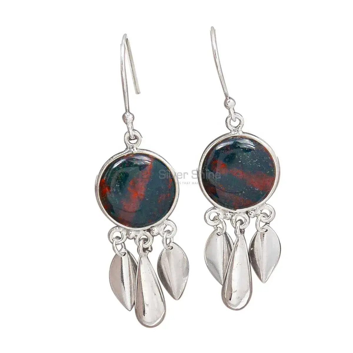 Genuine Blood Stone Gemstone Earrings Manufacturer In 925 Sterling Silver Jewelry 925SE2771