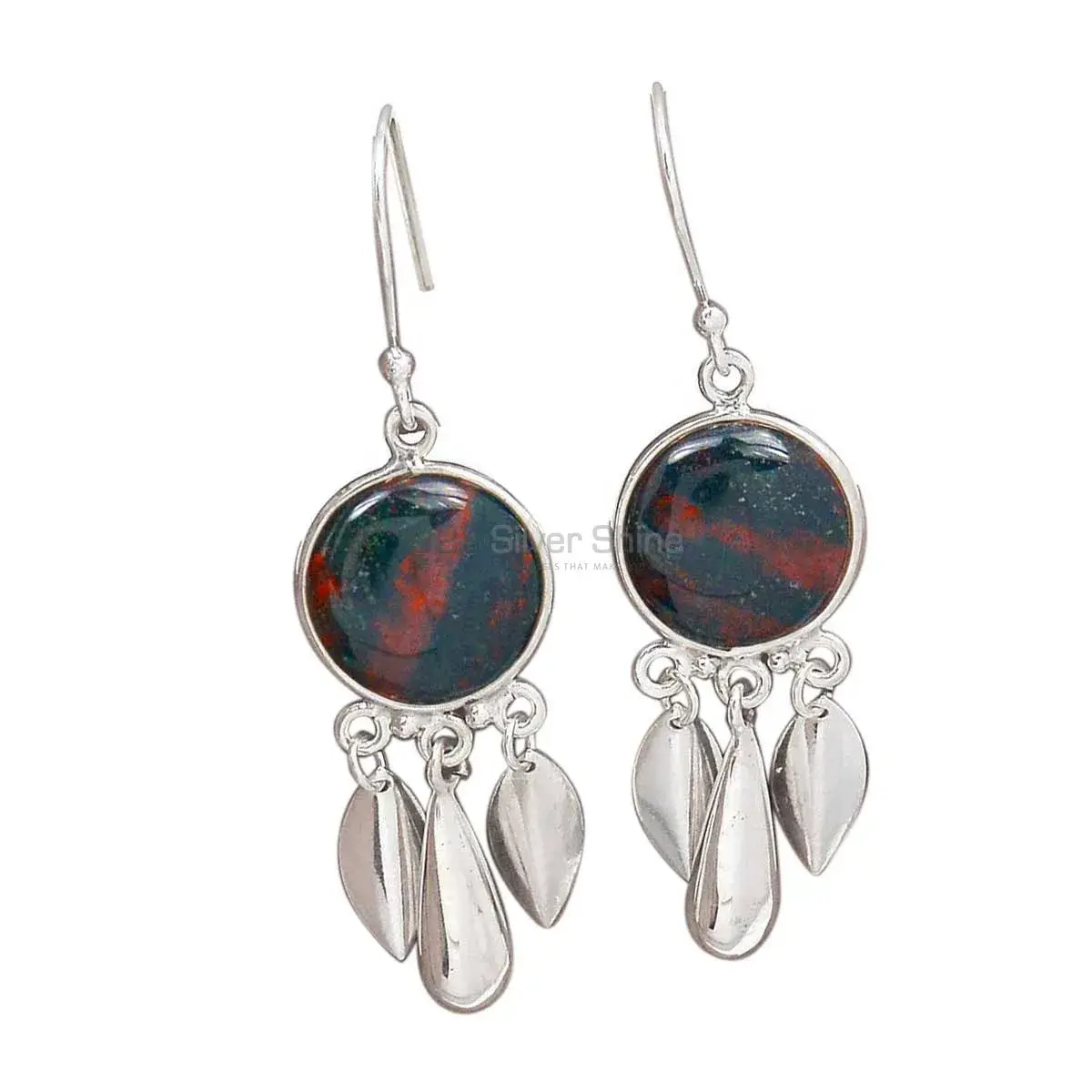 Genuine Blood Stone Gemstone Earrings In 925 Sterling Silver Jewelry 925SE2771_0