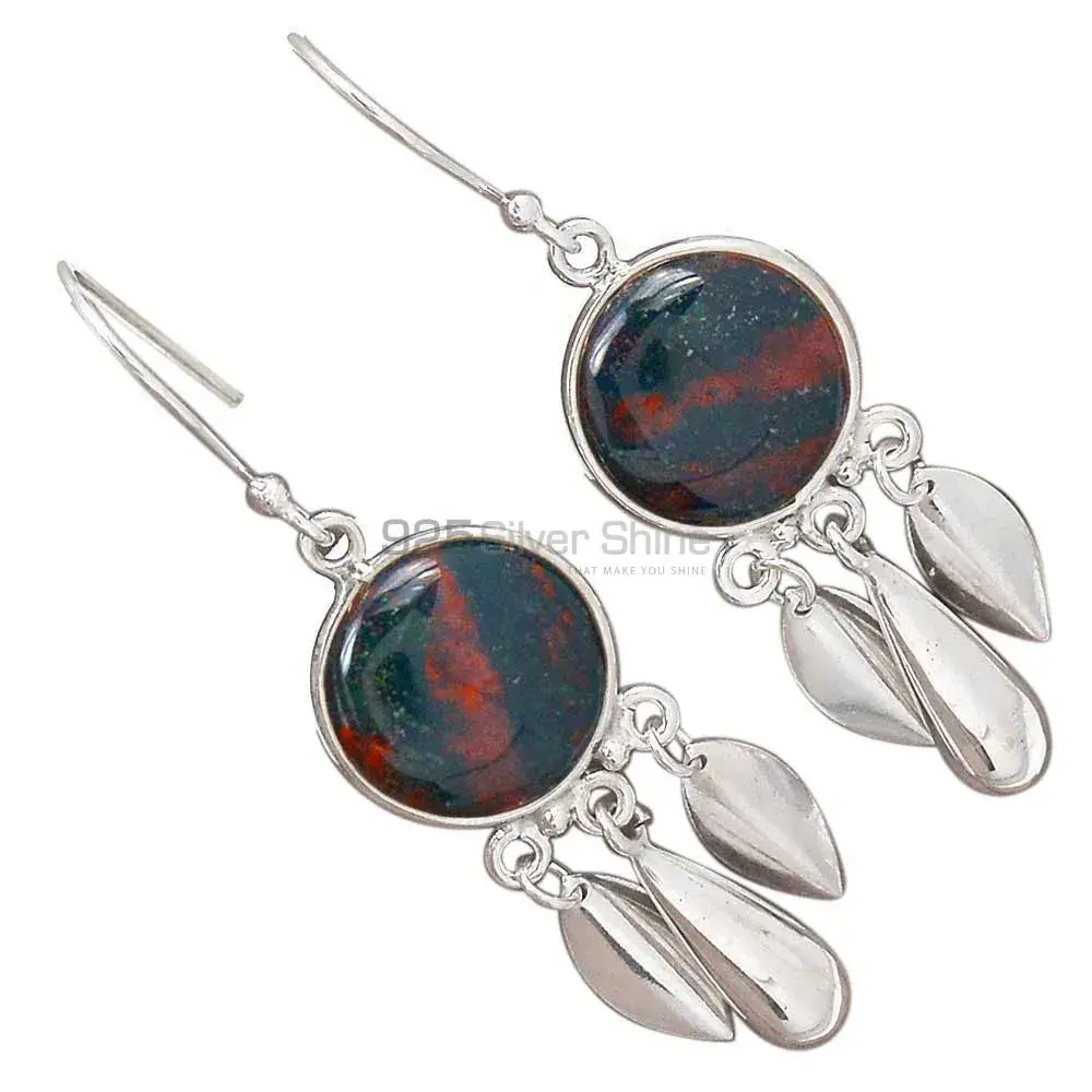 Genuine Blood Stone Gemstone Earrings In 925 Sterling Silver Jewelry 925SE2771_1