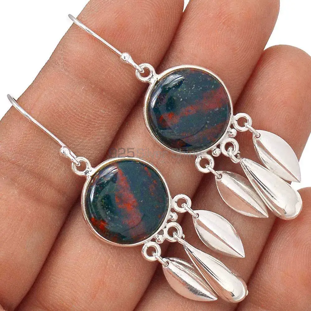 Genuine Blood Stone Gemstone Earrings In 925 Sterling Silver Jewelry 925SE2771_2