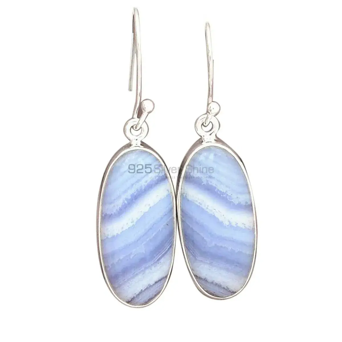 Genuine Blue Lace Agate Gemstone Earrings In Fine 925 Sterling Silver 925SE2730