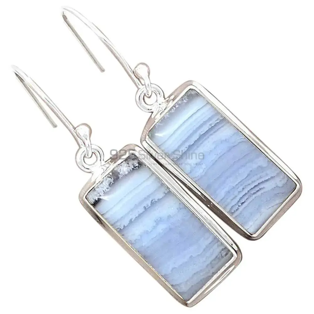 Genuine Blue Lace Agate Gemstone Earrings In Fine 925 Sterling Silver 925SE2730_10