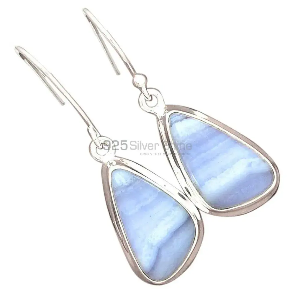 Genuine Blue Lace Agate Gemstone Earrings In Fine 925 Sterling Silver 925SE2730_11