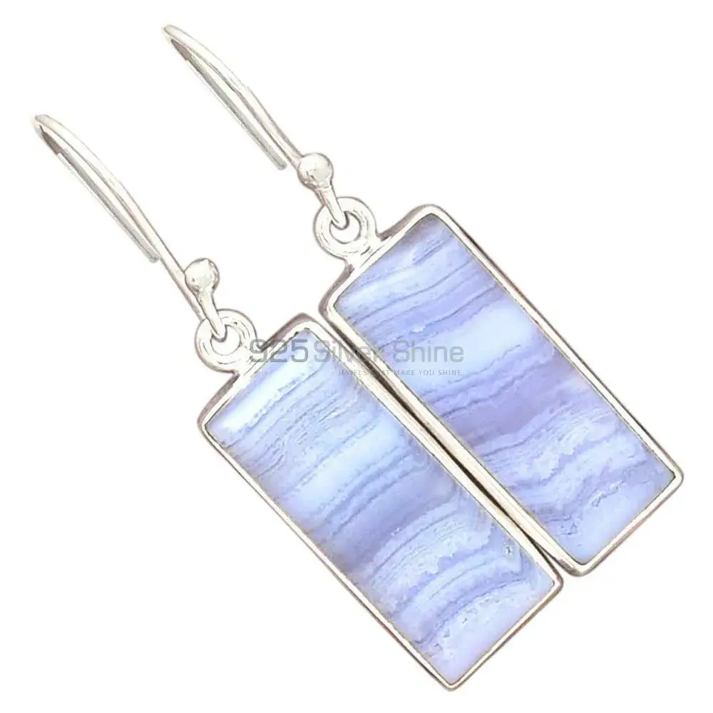 Genuine Blue Lace Agate Gemstone Earrings In Fine 925 Sterling Silver 925SE2730_12