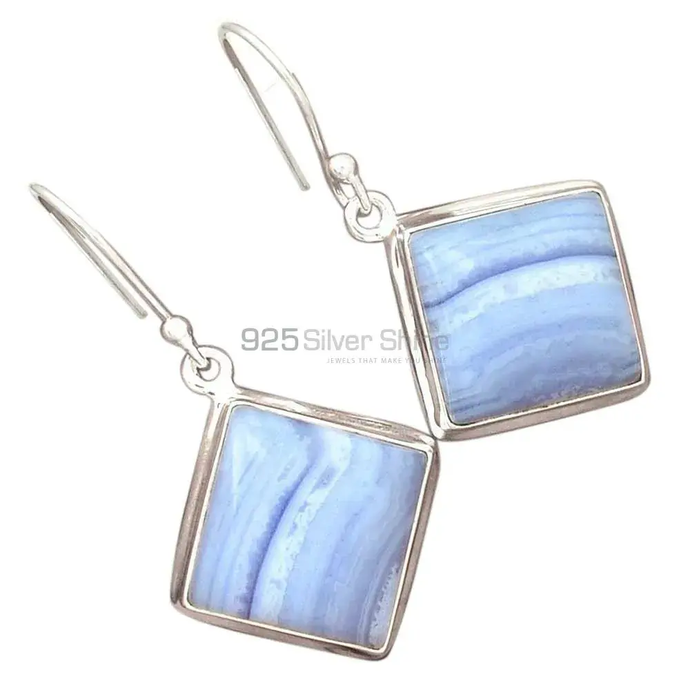 Genuine Blue Lace Agate Gemstone Earrings In Fine 925 Sterling Silver 925SE2730_12