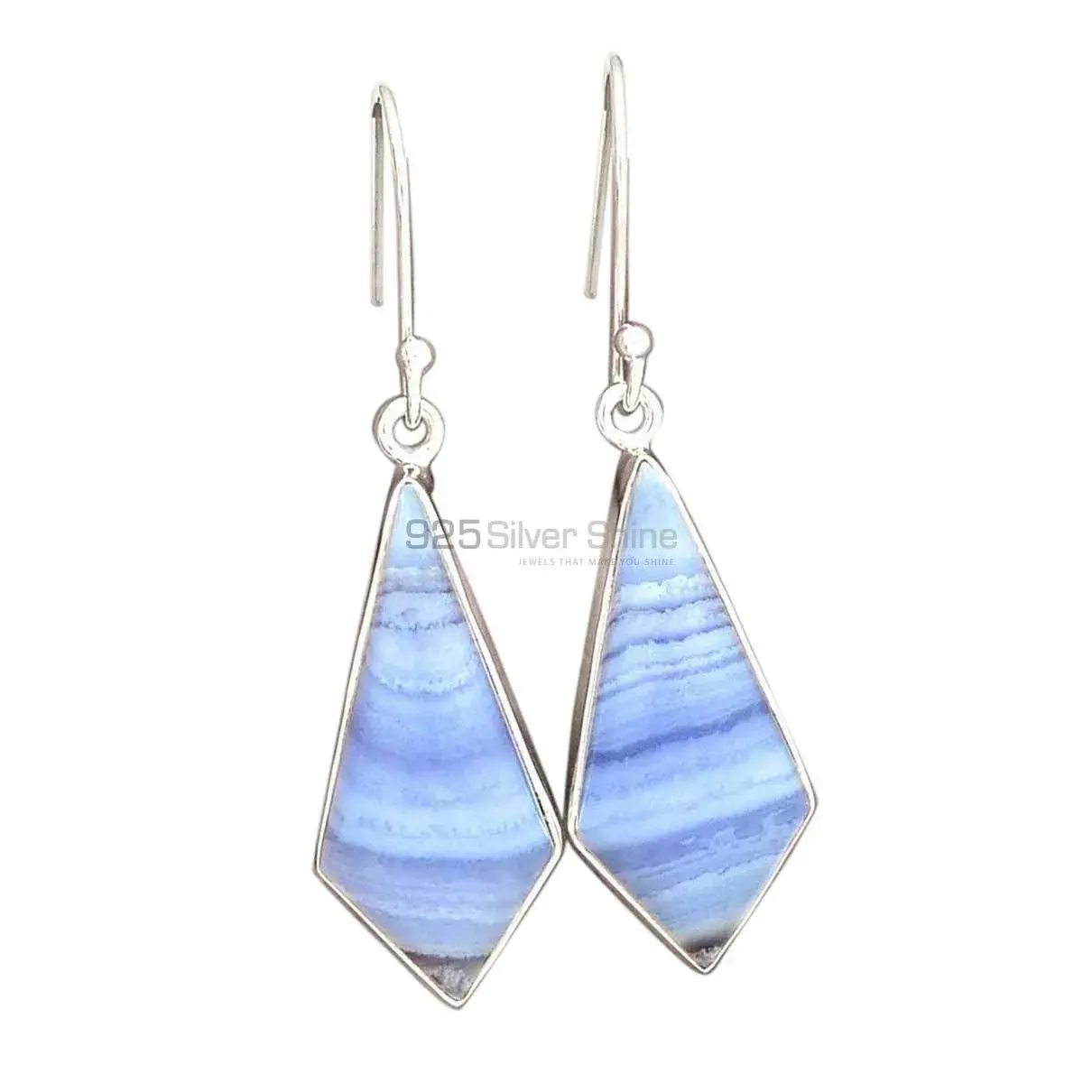 Genuine Blue Lace Agate Gemstone Earrings In Fine 925 Sterling Silver 925SE2730_13