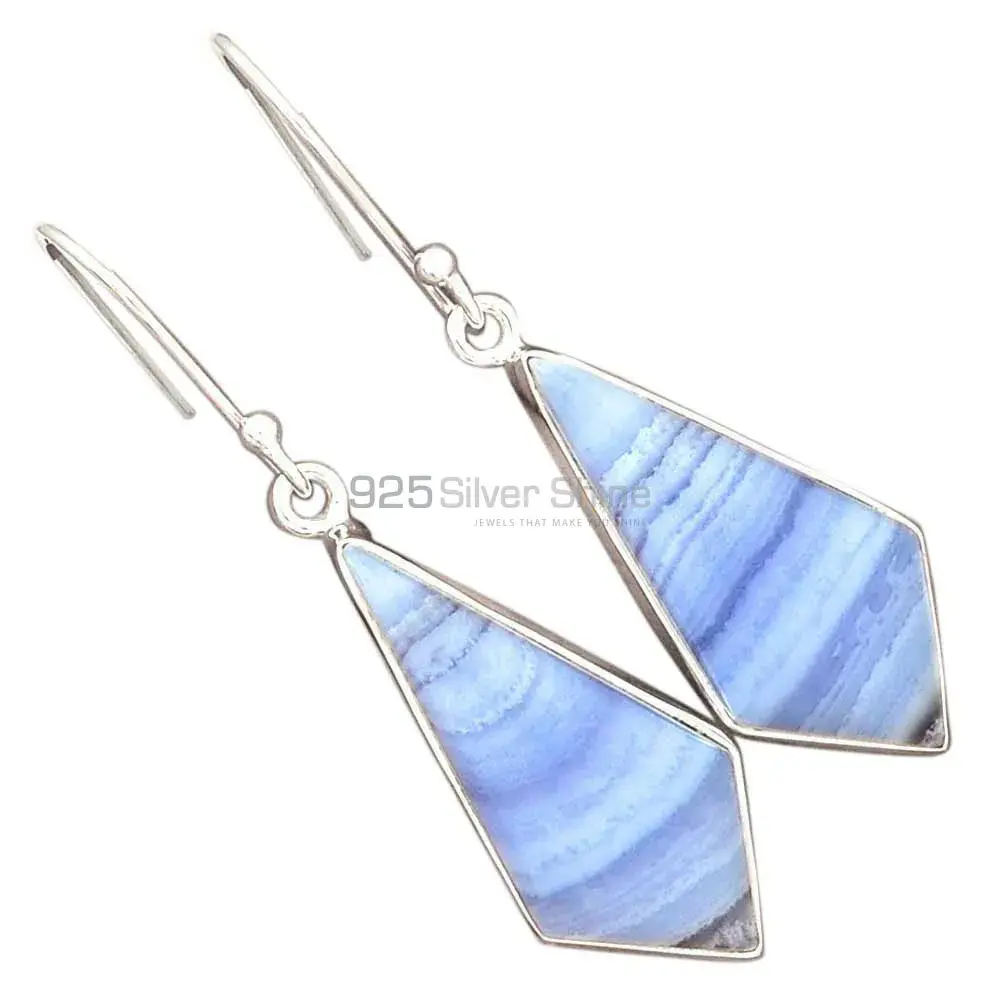Genuine Blue Lace Agate Gemstone Earrings In Fine 925 Sterling Silver 925SE2730_14