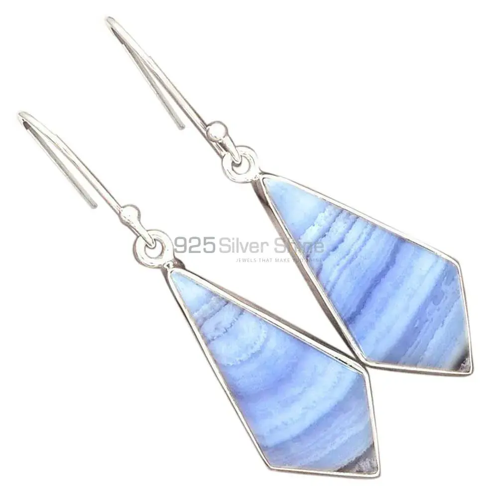 Genuine Blue Lace Agate Gemstone Earrings In Fine 925 Sterling Silver 925SE2730_15