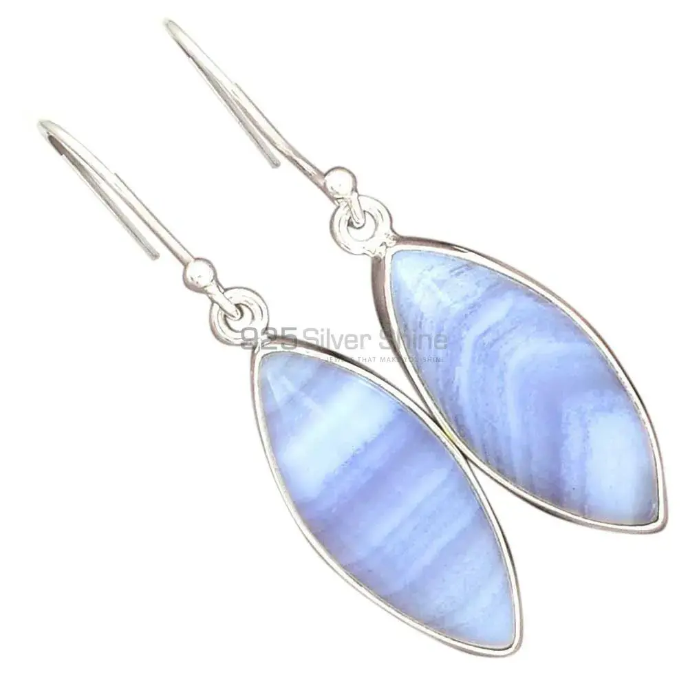 Genuine Blue Lace Agate Gemstone Earrings In Fine 925 Sterling Silver 925SE2730_15