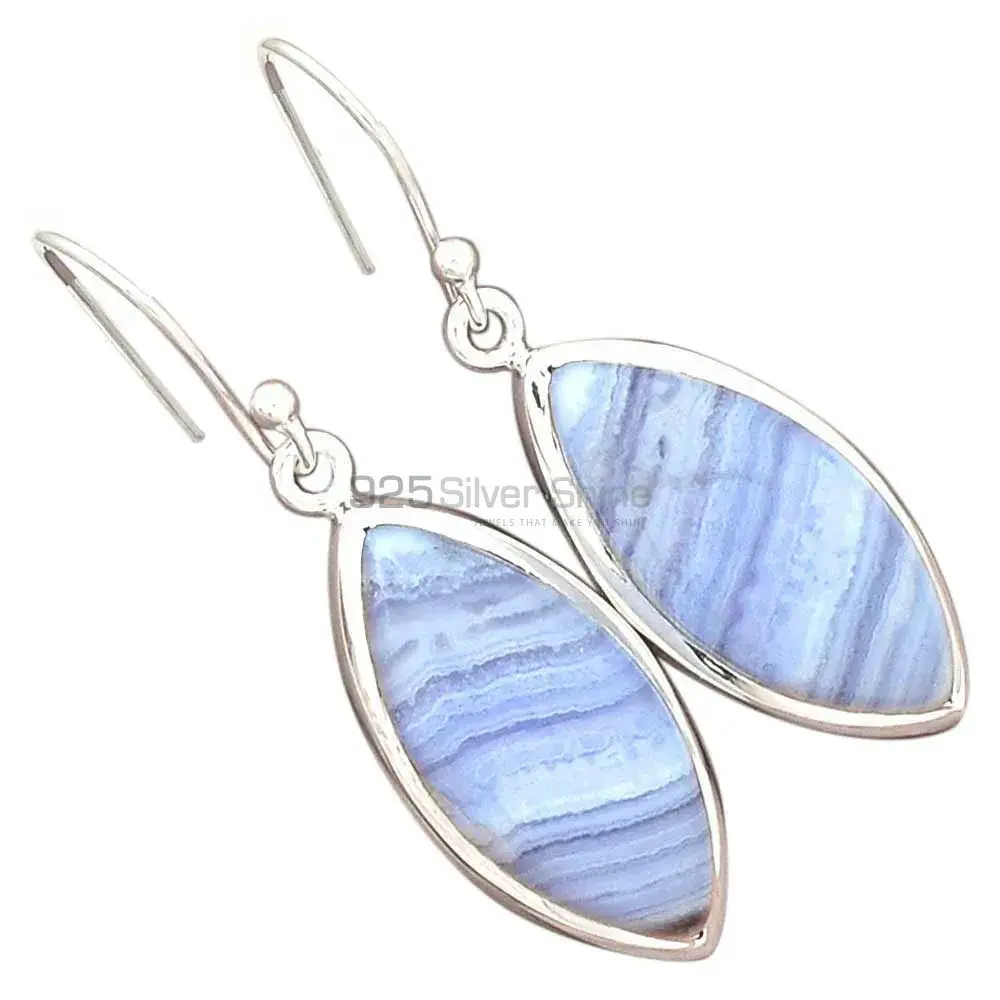 Genuine Blue Lace Agate Gemstone Earrings In Fine 925 Sterling Silver 925SE2730_2
