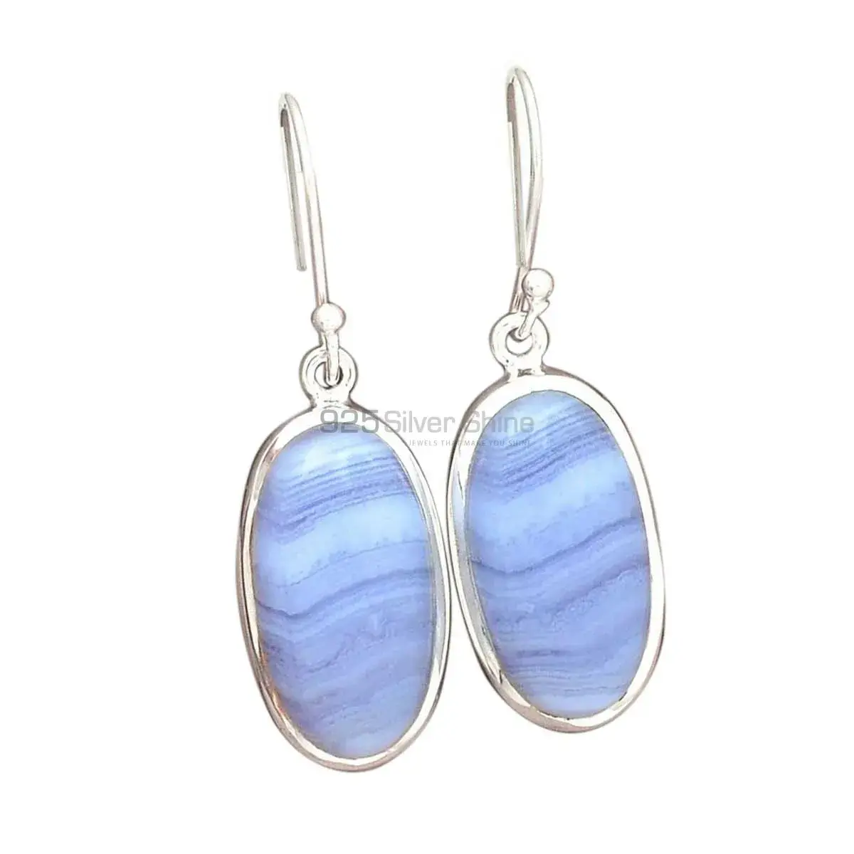 Genuine Blue Lace Agate Gemstone Earrings In Fine 925 Sterling Silver 925SE2730_2