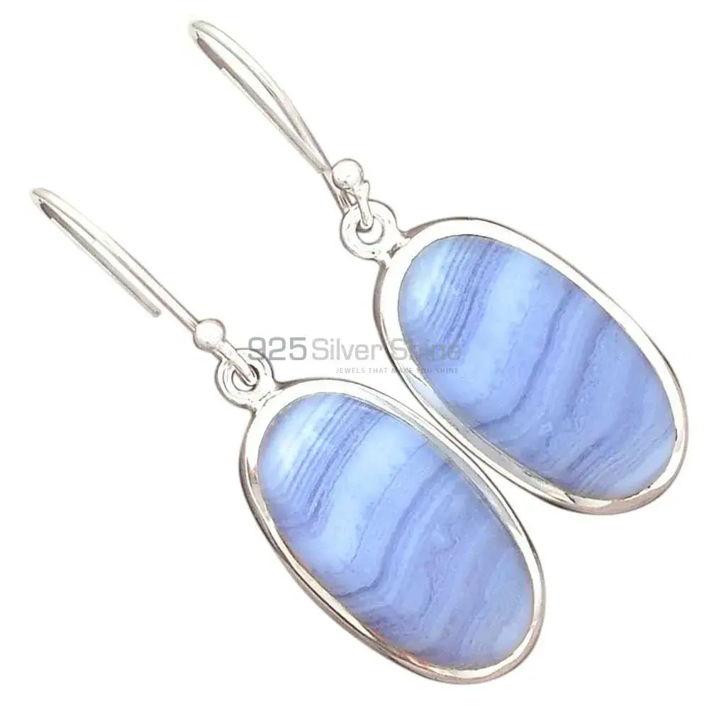 Genuine Blue Lace Agate Gemstone Earrings In Fine 925 Sterling Silver 925SE2730_4