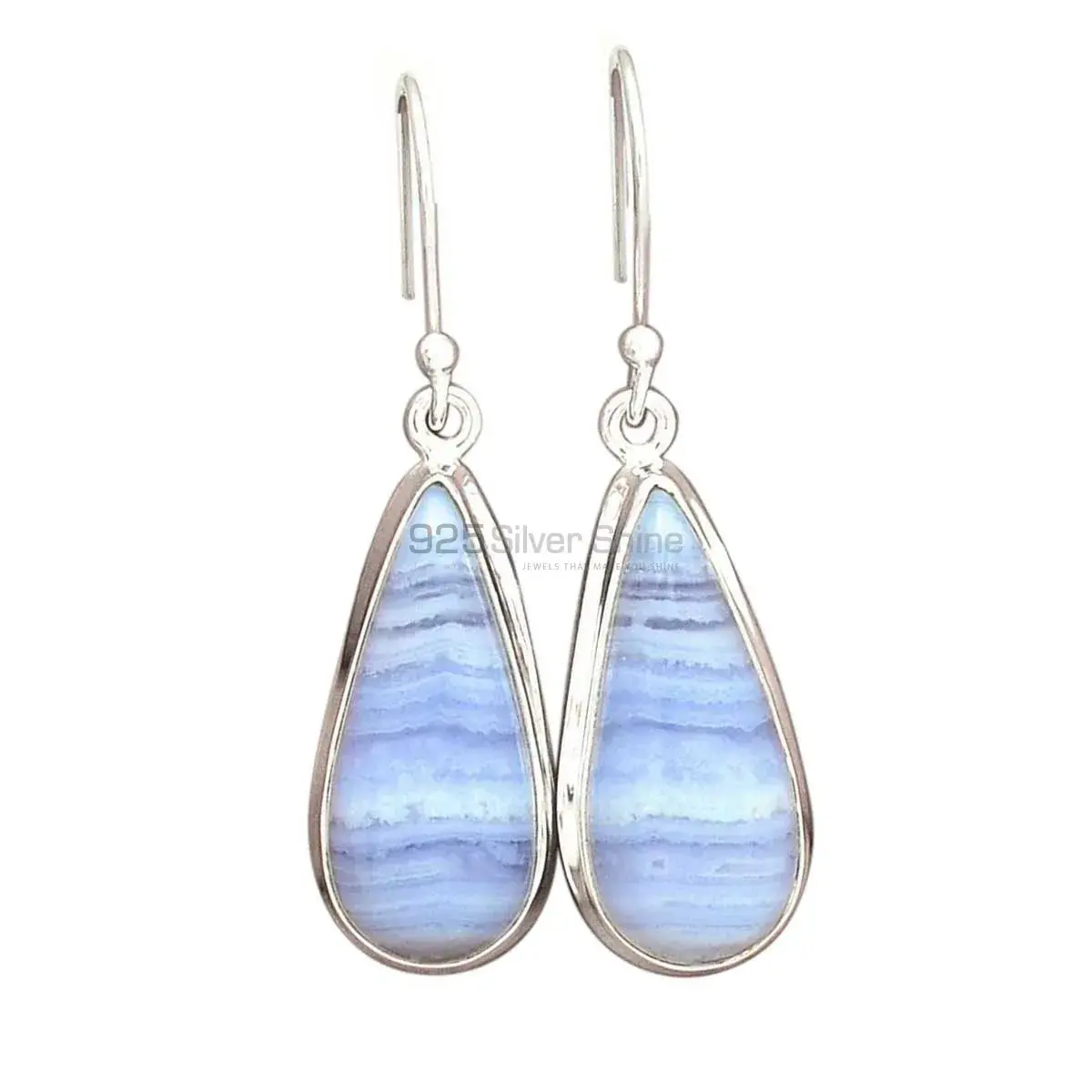 Genuine Blue Lace Agate Gemstone Earrings In Fine 925 Sterling Silver 925SE2730_4